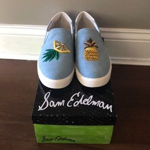 Sam Edelman Blue Denim Pineapple and Lemon Shoe
